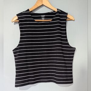 GAP Black and White Striped Close‎ Knit Jersey Crop Tank Top